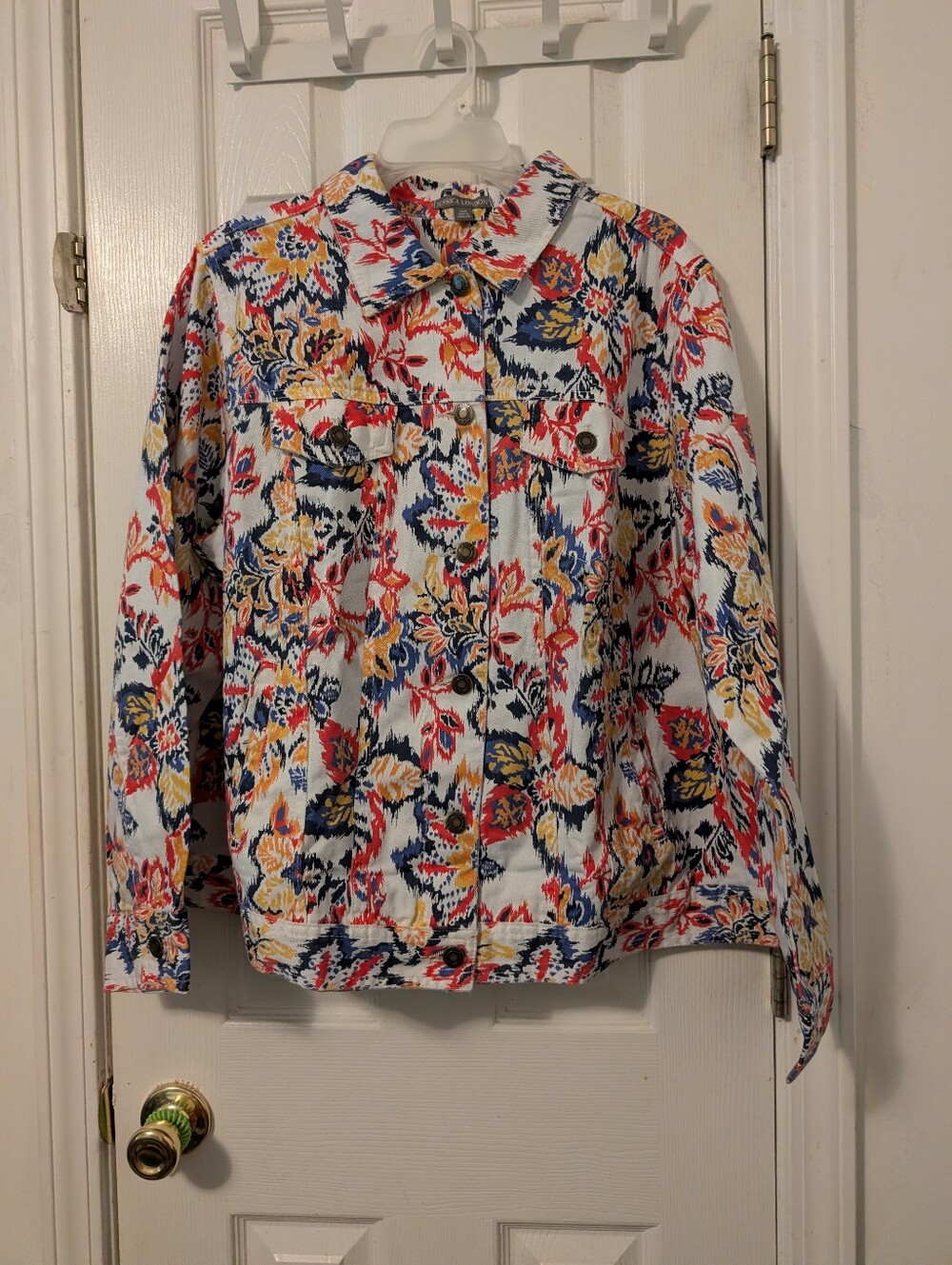 Jessica London Women’s 20W Floral Print Cotton Denim Jacket Multicolor Boho - Picture 2 of 8